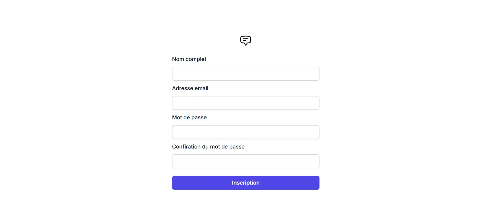Interface d'inscription
