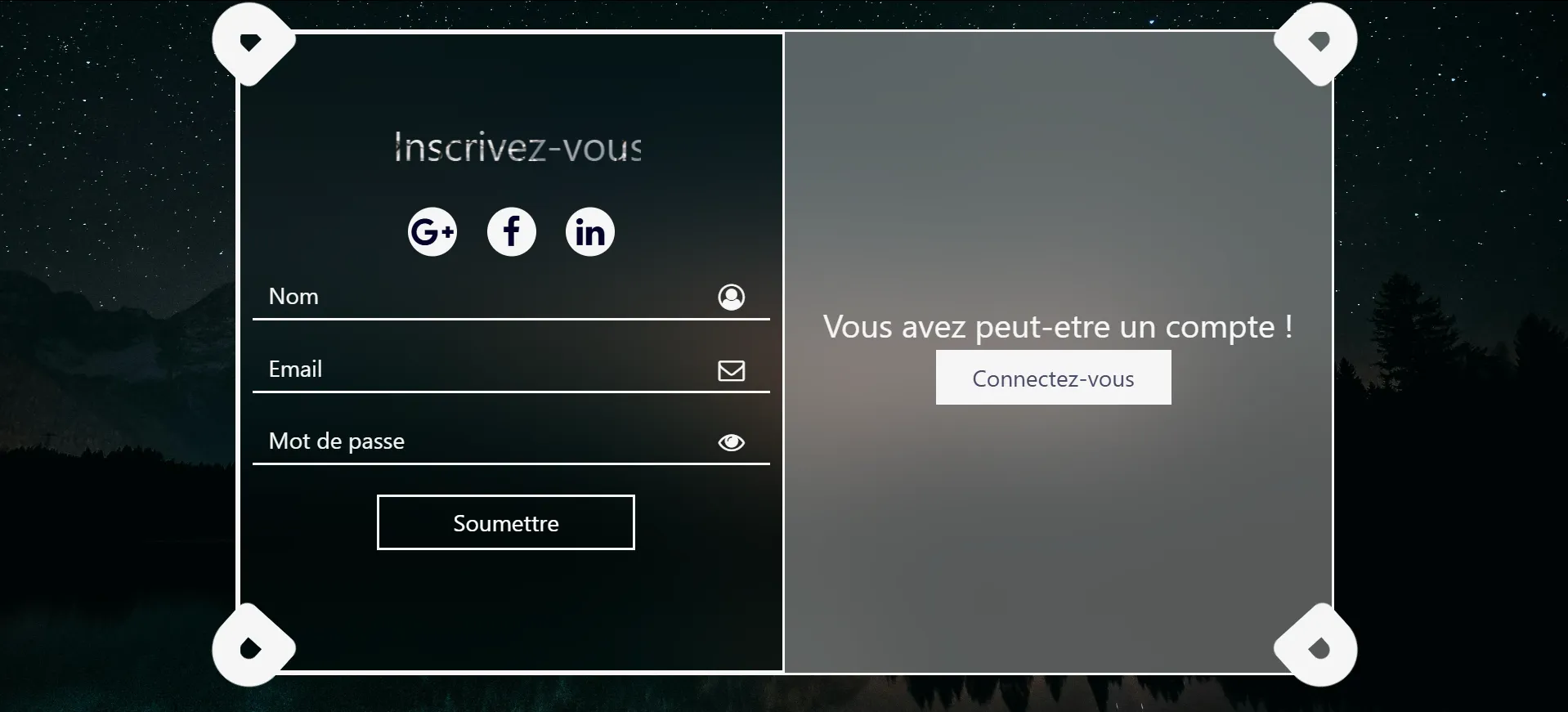 Interface d'inscription