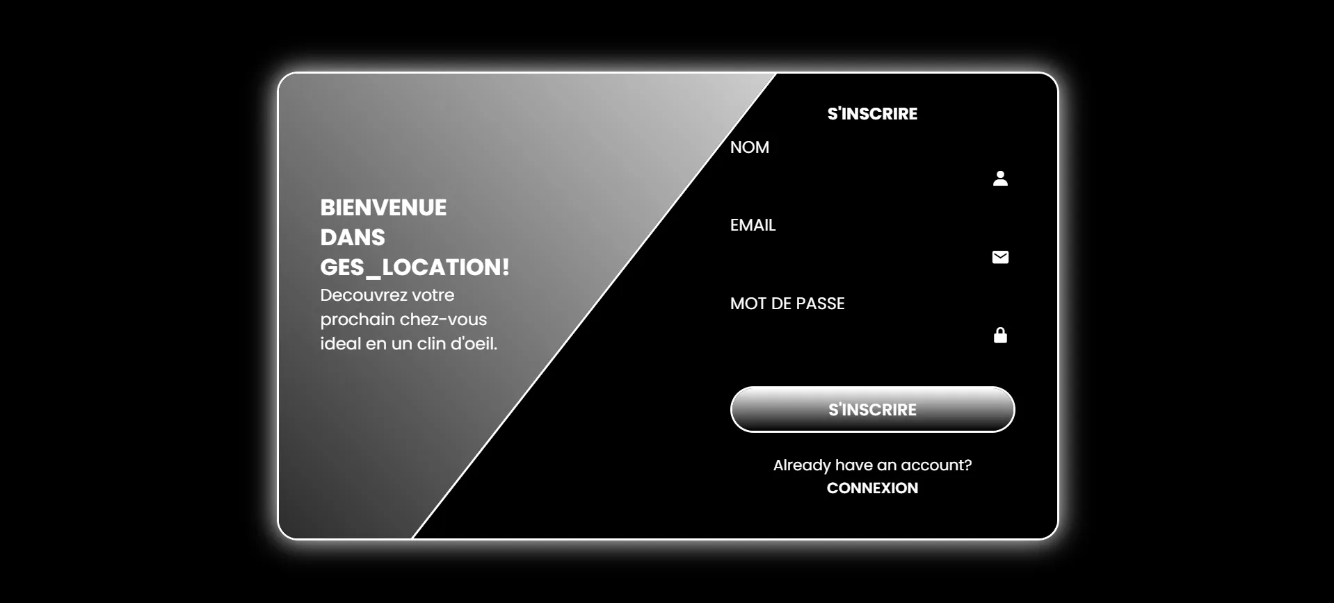 Interface d'inscription