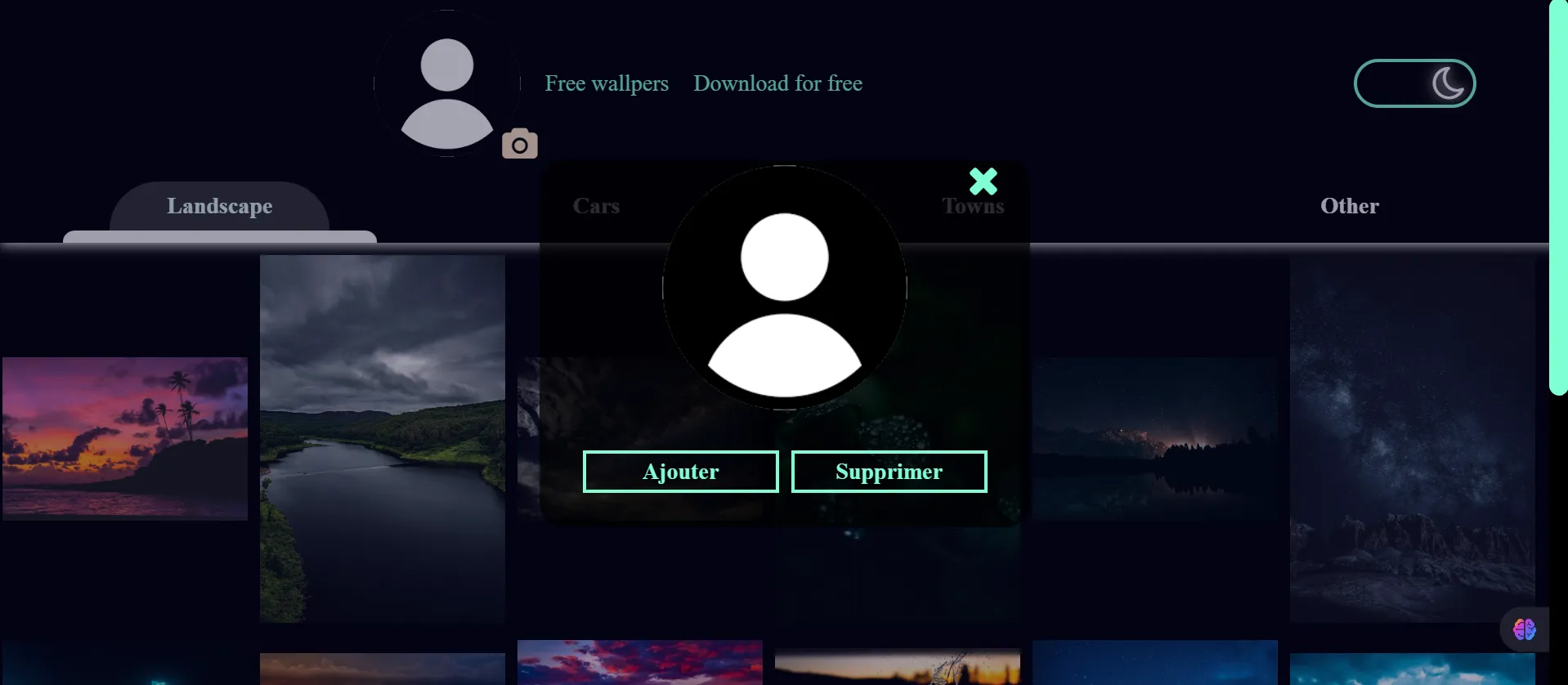 Interface de changement de photo